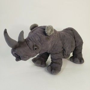 Large 20" Rhino Rhinoceros Stuffed Animal Soft Fabric Realistic Gray Unbranded
